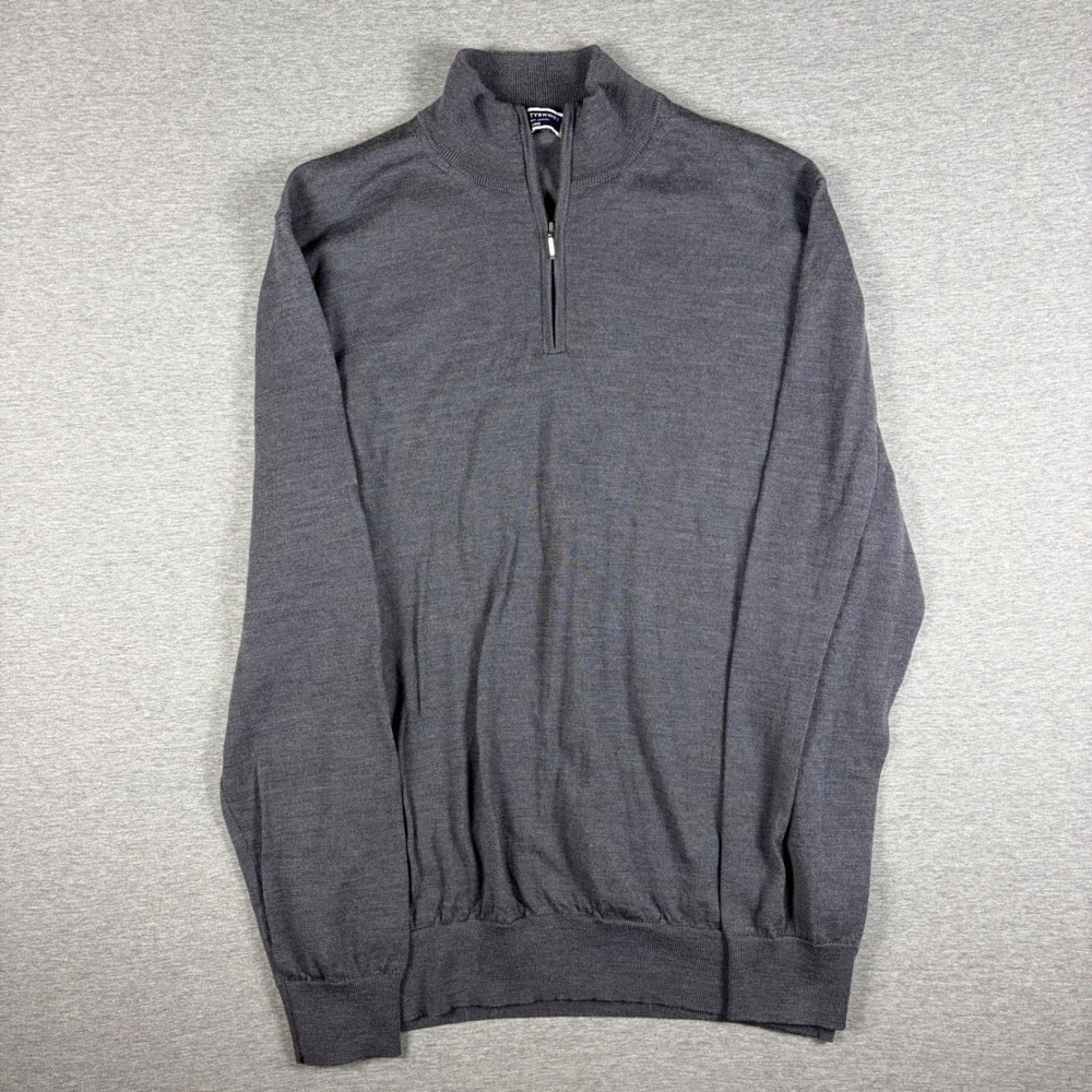 Charles Tyrwhitt Sweater 1/4 Zip XL Gray Merino Wool Pullover Quiet Luxry